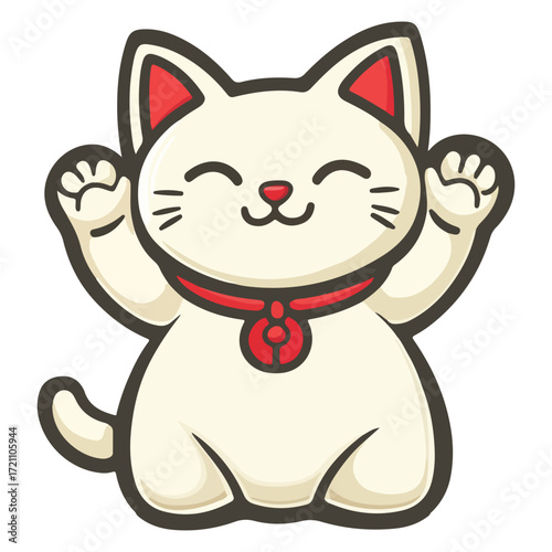 Lucky cat, New Year, vector, transparent background, festival, Asia, figurine, culture, Maneki-neko, Fortune cat, Japanese waving cat, mascot, cute, cat, isolated, celebration