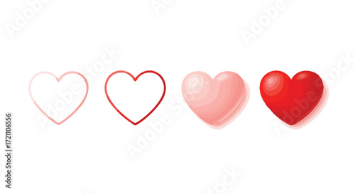 Capturing the spectrum of affection from a faint outline to a vibrant, full heart symbolizing love's progression and intensity