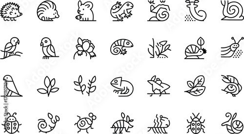 Delicate line art collection of charming animals and plants: Create nature-inspired designs with this original scalable vector graphic art set for your project