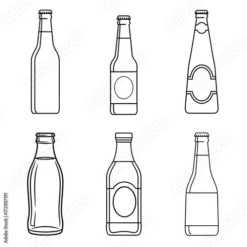 Beer Bottles Variety vector line art
