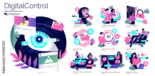 Digital Control Concept Vector Illustrations Collection