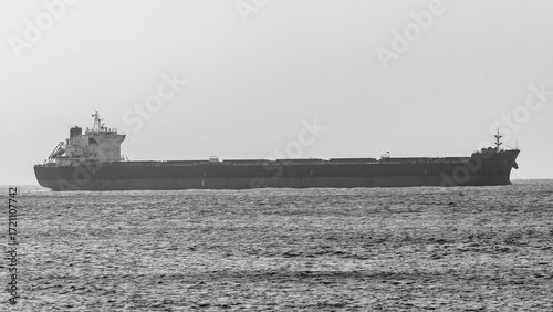 Ship Ocean Horizon Black White Silhouetted