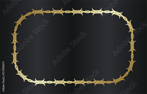 Golden Barbed Wire Frame on Dark Background.