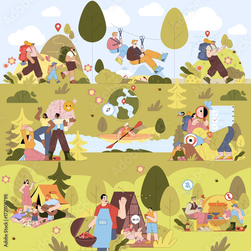Outdoor Adventure Activities Vector Illustration
