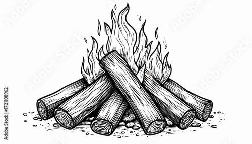Campfire Illustration A Cozy Bonfire of Wood and Flames, Perfect for Camping Adventures and Outdoor Scenes