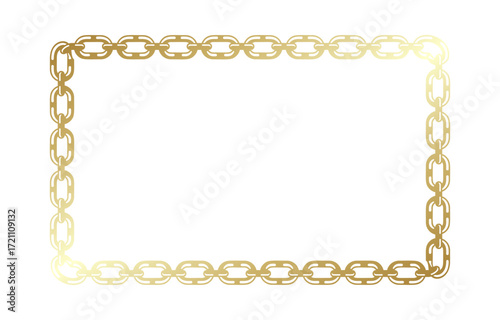 Golden Chain Frame on White Background with Reflection.