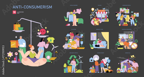 Anti-Consumerism Illustration with Diverse Concepts
