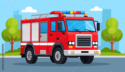 Fire truck illustration for fire safety and emergency response in urban environments