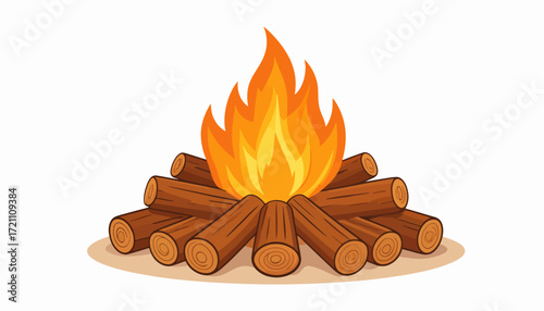 Cozy Campfire Illustration Warm Flames and Wooden Logs in Vector Art