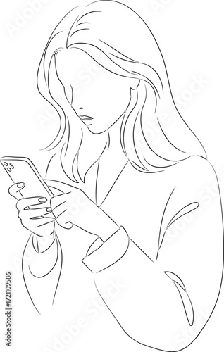 A woman using a smartphone. The design is abstract and minimalist, giving the impression of being drawn with a single stroke of a pen.