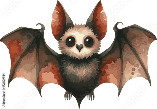 Vector watercolor realistic illustration of a bat