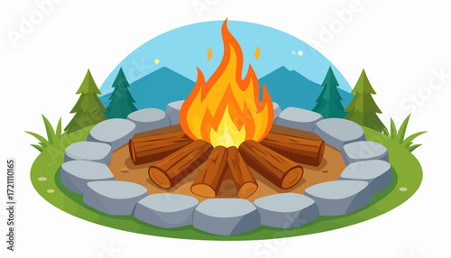 Cozy Campfire Illustration A Warm and Inviting Vector Depiction of a Fire Pit in Nature