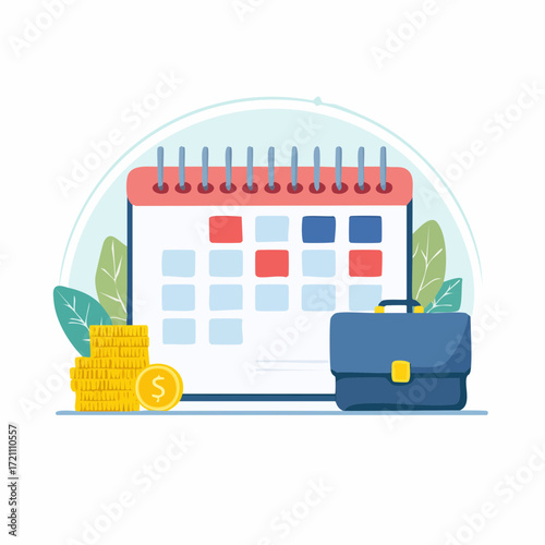 Planning and managing your time and financial resources with a calendar and briefcase