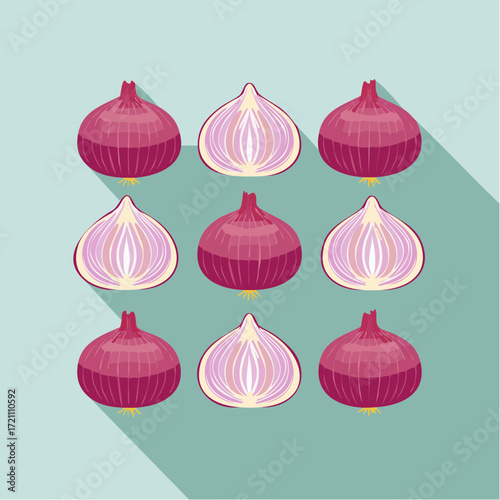Red Onion Pattern Whole and Halved Illustrations