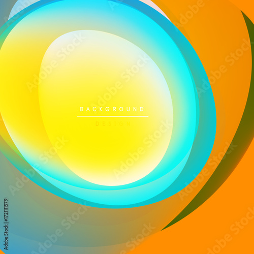 Abstract vibrant layers create flowing circular design. Warm colors blend into cool tones, offering dynamic visual effect.