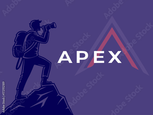 Silhouette of a climber reaching the mountain apex.