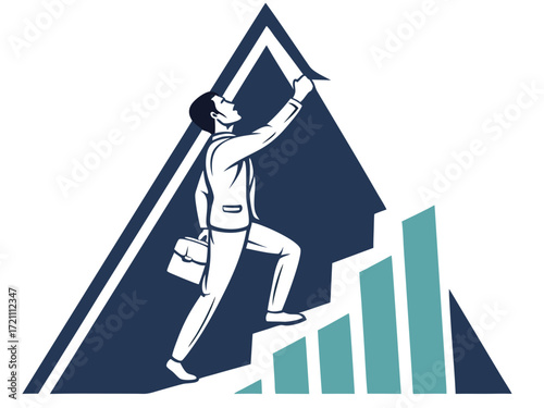 Silhouette of a climber reaching the mountain apex.
