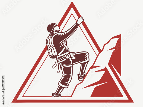 Silhouette of a climber reaching the mountain apex.