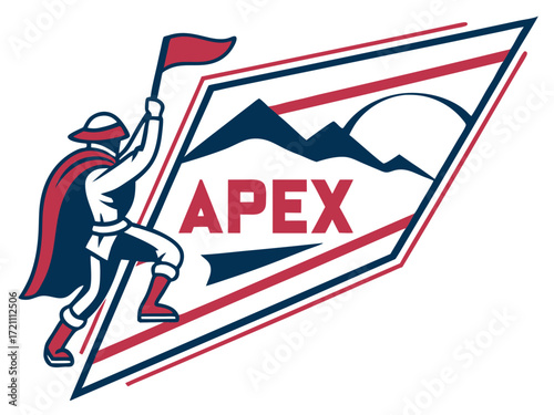 Silhouette of a climber reaching the mountain apex.