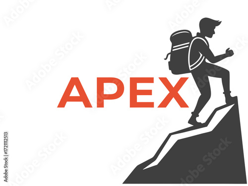 Silhouette of a climber reaching the mountain apex.