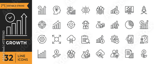 growth icon set. Editable stroke. Vector illustration