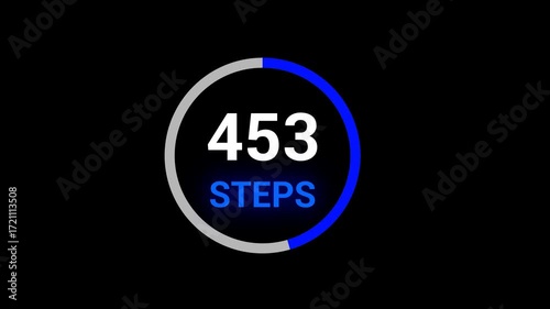 Animated of steps counting 0 to 1000 , counting one thousand steps icon animation on black background.