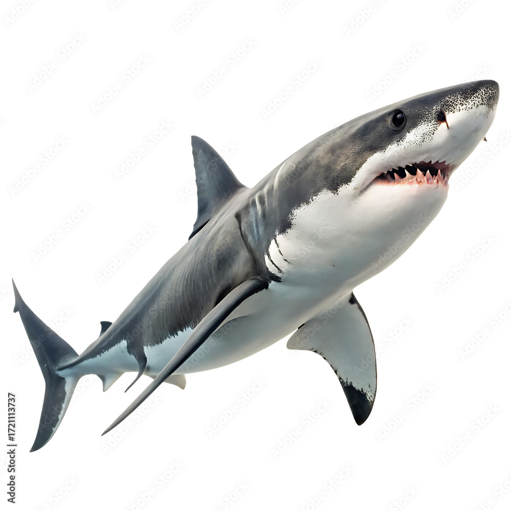 Fototapeta premium Great white shark with open mouth and sharp teeth isolated on a transparent background