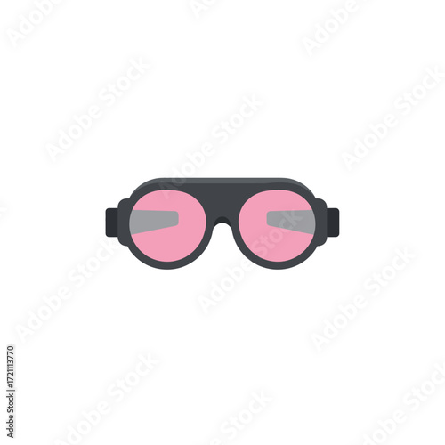 Stylish pink lens safety goggles providing eye protection for various industrial and recreational activities with flat design.