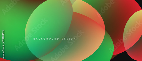 Abstract colorful circles overlap. Gradient shades transition from green to orange, then red. Modern design element for backgrounds.