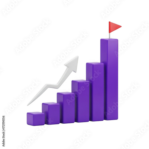 Free Download Purple bar graph with upward arrow and red flag symbolizing growth and success transparent background - GFXLoad