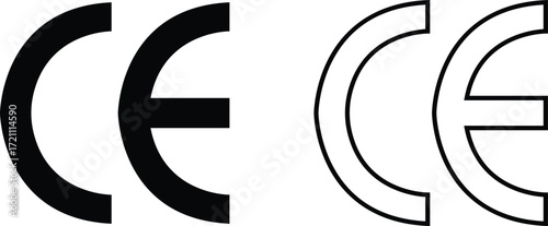 CE mark icon set in flat and line style. European Conformity certification, safety standard approval, product compliance and quality assurance vectors. EU for safety, health, environmental protection.