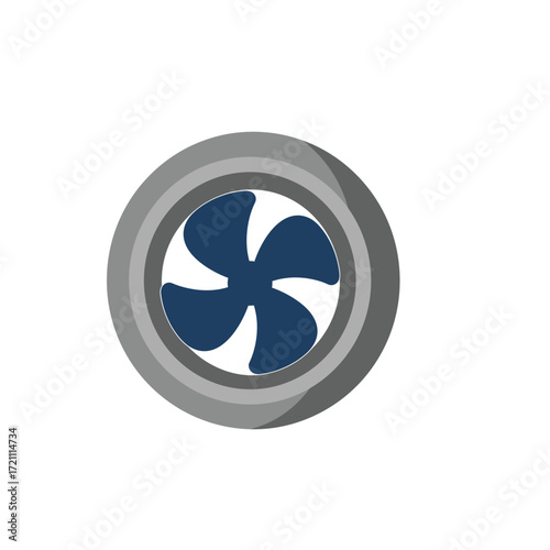 Circular blue fan blades rotating within a grey air vent, providing efficient ventilation and cooling in modern systems