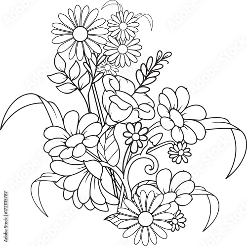 coloring pages, color page, flower, vector, floral, nature, leaf, plant, illustration, spring, art, design, drawing, flowers, decoration, summer, blossom, pattern, bouquet, garden, beauty, branch, pet
