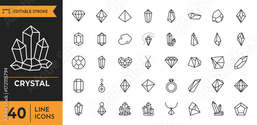 Crystal, Diamond, Gemstone set icon