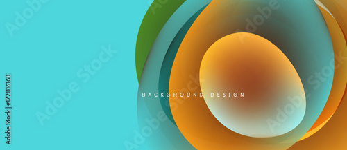 Abstract layers create dynamic visual effect. Bright colors blend, forming circular shapes. Modern design suitable for backgrounds.