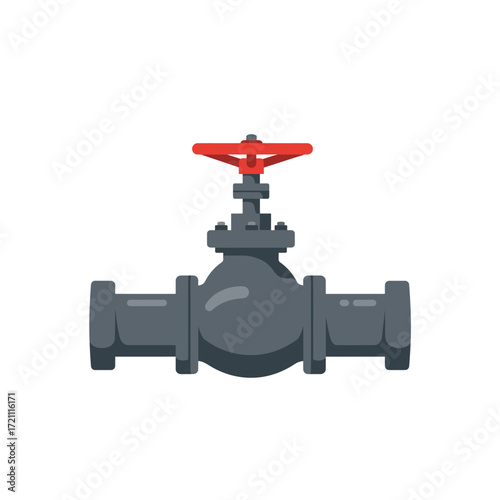 Industrial Pipeline Gate Valve Illustration Essential for Fluid Control in Plumbing and Utility Systems Featuring a Prominent Red Handwheel