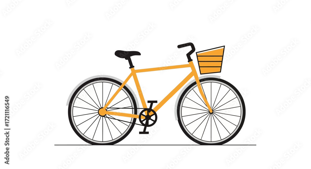 Fototapeta premium Stylish yellow bicycle with basket, perfect for eco-friendly urban commuting and sustainable lifestyle campaigns, conveying simplicity and healthy living