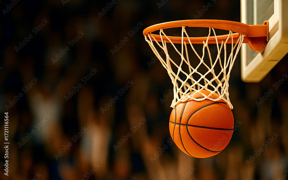 Fototapeta premium Basketball Swish with Blurred Crowd Background, basketball game, Generative ai