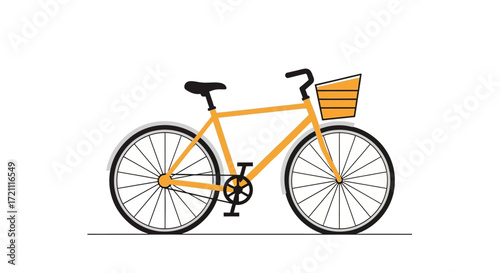 Stylish yellow bicycle with basket, perfect for eco-friendly urban commuting and sustainable lifestyle campaigns, conveying simplicity and healthy living