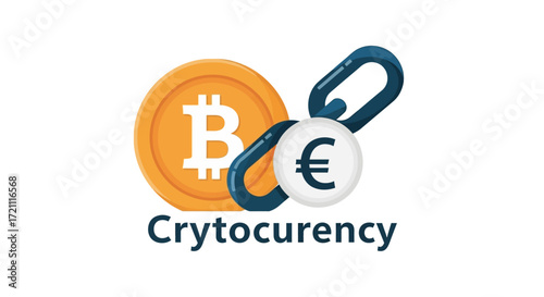 Modern cryptocurrency concept showing Bitcoin and Euro linked together, representing digital finance and global economy with blockchain technology solutions
