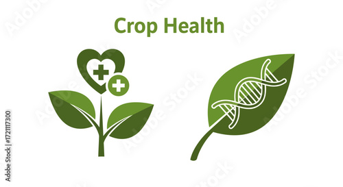 Healthy crops concept featuring vibrant green leaves and DNA, ideal for sustainable agriculture, modern farming, and scientific innovation