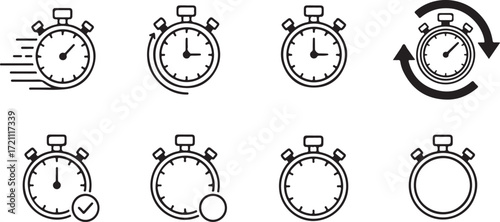 Illustration of set of stopwatch icons isolated on white background