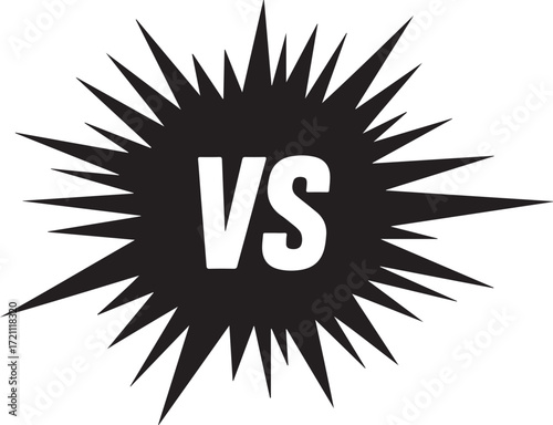 Illustration of versus symbol in a black starburst shape isolated on white background