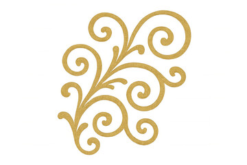 Gold glitter flourish ornament featuring a decorative metallic swirl, creating an elegant visual element on a transparent background
