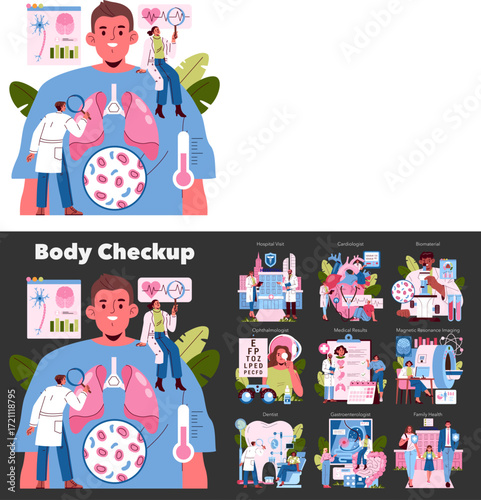 Medical Body Checkup and Health Assessment Illustration