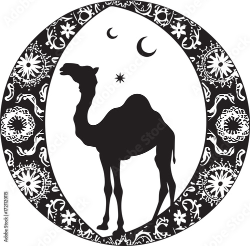 Arabian Camel Silhouette Vector Bundle | Desert Camel Moon Mandala SVG PNG EPS JPG Clipart