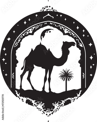 Arabian Camel Silhouette Vector Bundle | Desert Camel Moon Mandala SVG PNG EPS JPG Clipart