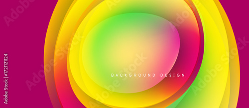 Abstract colorful layers create dynamic circular design. Vibrant gradients blend, forming modern background. Smooth transitions, eyecatching visuals.