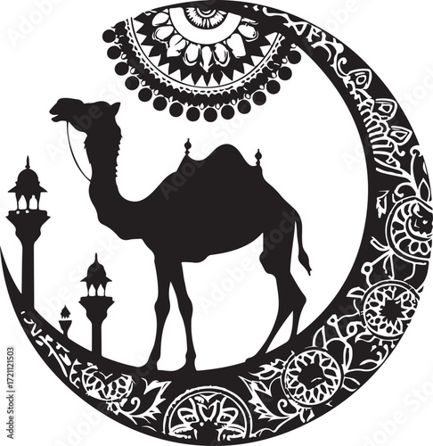 Arabian Camel Silhouette Vector Bundle | Desert Camel Moon Mandala SVG PNG EPS JPG Clipart