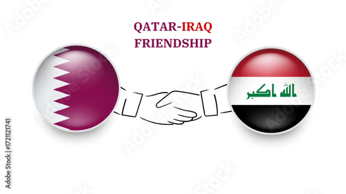 qatar and iraq flags in circle with shake hand.qatar and kuwait friendship. qatar and kuwait flags, isolated on white background. Vector illustrator